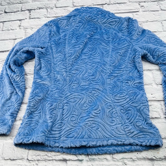 Athleta 1/2 Zip Textured Plush Pullover Sweatshirt Large Blue Soft Cozy - Picture 10 of 10